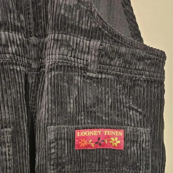 Vintage Looney Tunes Tweety Bird Corduroy Bib Overalls Girls Size 10/12 Black - Picture 6 of 10